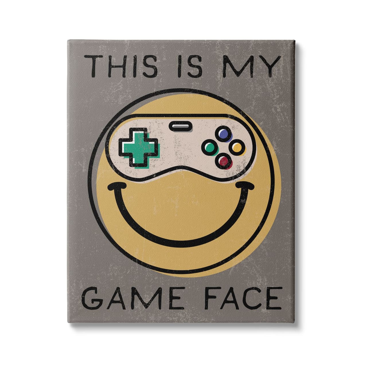 Stupell Industries My Game Face Phrase Yellow Smiley Retro Controller Canvas Wall Art